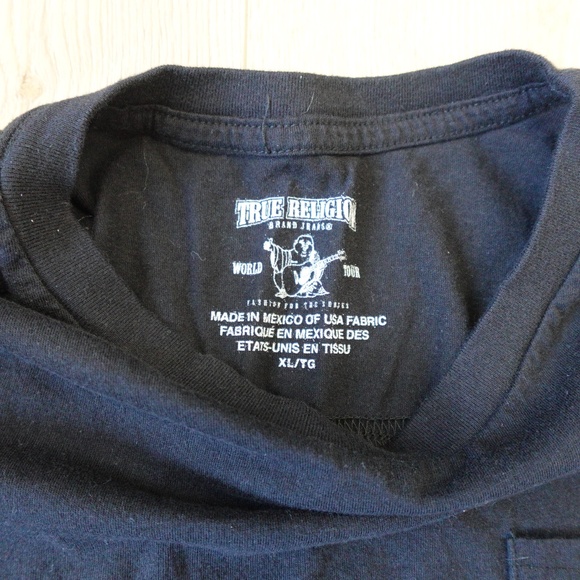 True Religion “Overtime” XL Black Pocket Tee • Horseshoe Stitch • Crew Neck Mens - Picture 3 of 6